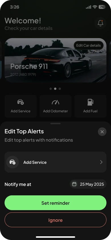 Edit Top Alerts bottom sheet with a reminder date