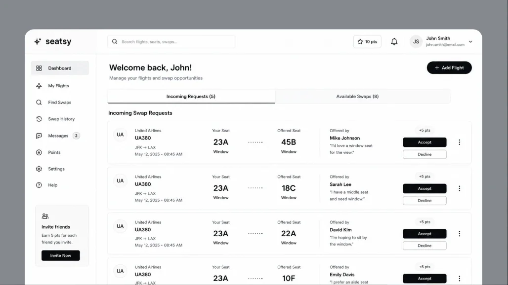 The original AI-generated Seatsy dashboard
