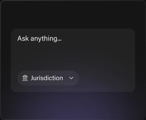 Ask anything box with the jurisdiction picker