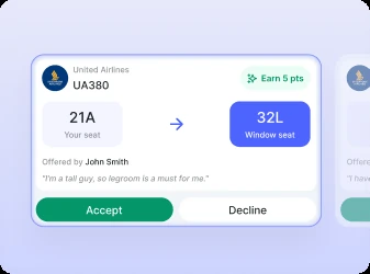 Seat swap request card with Accept and Decline